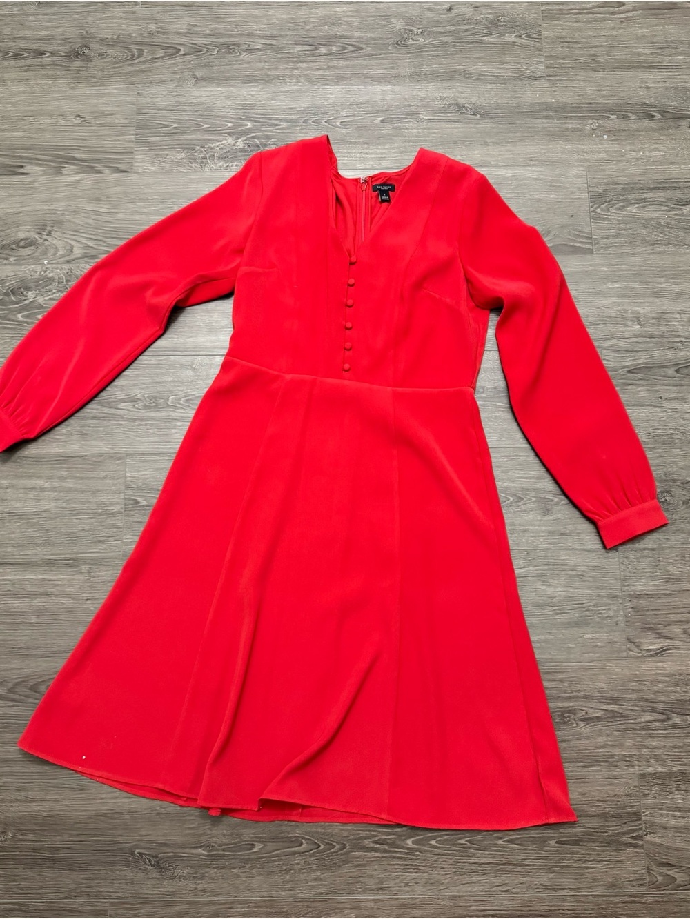 Anne Taylor Classic Red Long-Sleeve Fit & Flare Dress